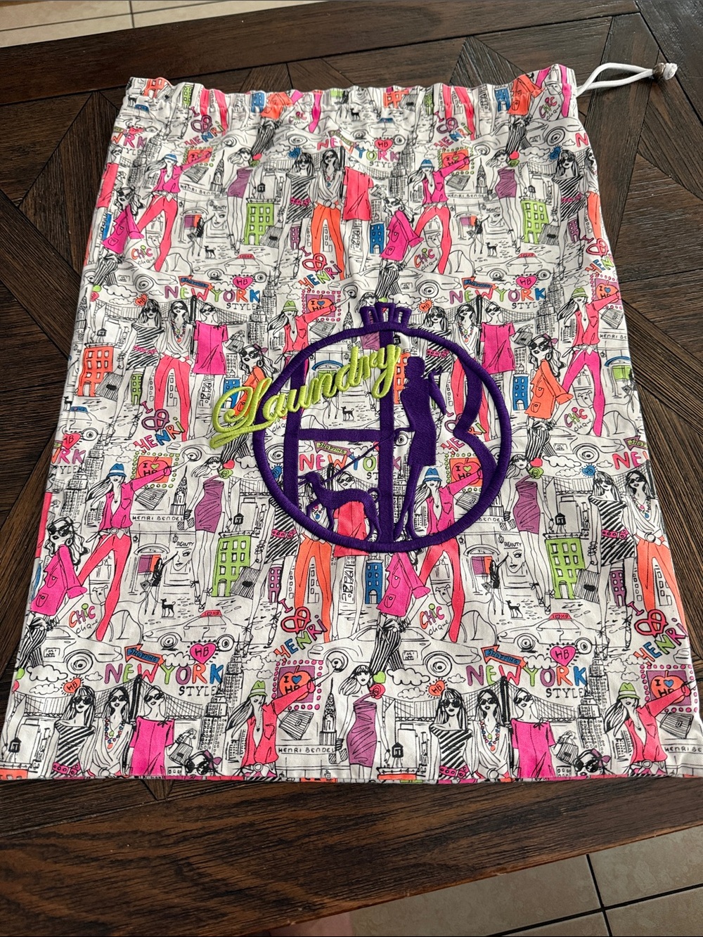 Vintage Henri Bendel New York Style Laundry Travel Drawstring Bag Skyline